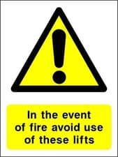 Image of In the event of fire avoid use of these lifts safety sign
