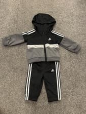 Image of Adidas full zip hooded tracksuit black and grey 0-3 months
