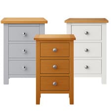 Image of Whitford 3 Drawer Bedside Table – Grey, White, Oak, Fully Assembled, Nightstand