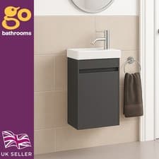Image of 400 Matt Grey Cloakroom Wall Hung Vanity Unit Chrome Basin Tap & McAlpine Trap