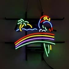Image of Rainbow Parrot Palm Tree 17"x14" Neon Light Sign Lamp Open Display Wall Decor