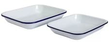 Image of Falcon Enamel 28cm/34cm/37cm Oblong Bake Pan Open Roaster White with Blue Rim