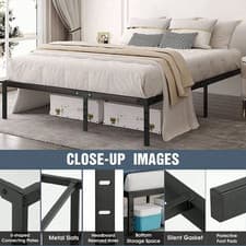 Image of Black Metal Single Bed Frame 3ft w/ Underbed Storage Platform Guest Bed