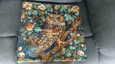 Image of Owl in a Floral Tree Woodland Folk Plush Cushion COVER 45cm x 45cm
