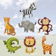 Image of Large Safari Jungle Zoo Animal Balloons Foil Kids Birthday Party Decorations UK