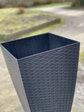Image of Grey Tall Square Plant Pot Rattan Effect Indoor Outdoor Garden Patio Front Door