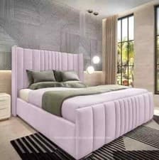 Image of Ottoman Bed Winged Panel Plush Velvet Divan Storage Double Bed & King Size Bed