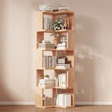 Image of Corner Bookshelf Bookcase Bookshelves Wood 5 Tier L Shaped Storage Display Rack