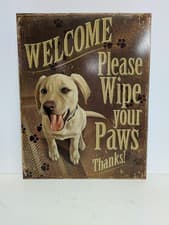 Image of LABRADOR TIN WALL SIGN WELCOME Please Wipe Your Paws Thanks! 16in x 12 1/2 in