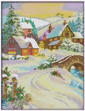 Image of Counted Cross Stitch Kit 14 ct Gorgeous Snow Landscape 35x44cm Joy Sunday DIY UK
