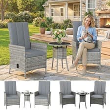 Image of Rattan Bistro Set, Reclining Garden Chairs and Table with Cushions