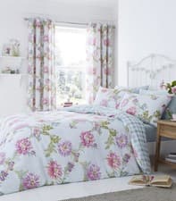 Image of Catherine Lansfield Chrysanthemum Check Curtains - 66x72”