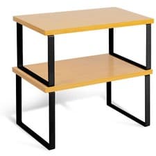 Image of HEFTMAN Kitchen Cupboard Shelf Organiser Stackable Natural & Black Set of 2