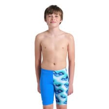 Image of Arena Boys Logo Graphic Swim Jammer - Blue River/Water
