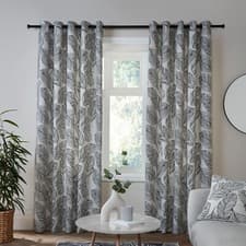 Image of Fusion Matteo Botanical Leaf 100% Cotton Eyelet Lined Curtains Pair Black