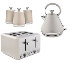 Image of Tower Cavaletto Kettle 4 Slice Toaster & Canisters Matching Set in Latte/Chrome
