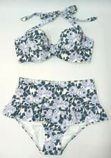 Image of Ex boux Avenue Women's Blue Mix Monaco Rose Swimwear Bikini (V11)
