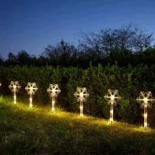 Image of Christmas Outdoor Lights Battery x8 Snowflake Stake String LED Path  Decorations