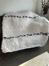 Image of Handmade Chunky Knit Cosy Throw. Gorgeous Winter White Colour. 55in x 48in.