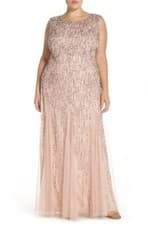 Image of ADRIANNA PAPELL Blush Pink Sequin Pearl Embellished Mermaid Maxi Gown Dress 14W