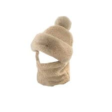 Image of Winter Plush Beanie with Thick Fleece Lining and Large Fluffy Ball Ear Flaps