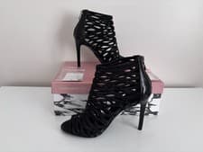 Image of Moda In Pelle Stephania Ladies Black Alcantara Cage Sandals - Size 4