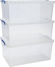 Image of Really Useful Nestable Plastic Storage Box 62 Litre Clear (Pack of 3)