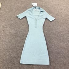 Image of NAADAM Polo Dress Womens XS Blue Merino Wool Silk Ribbed Short Sleeve NWCT002935