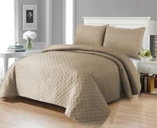 Image of 3 Piece Luxury Embossed Quilted Bedspread Bed Throw Double King Size Bedding Set