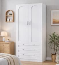 Image of Wardrobe 3 Drawer Storage Unit Hanging Rail 2 Shelves Bedroom Furniture White