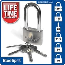 Image of Heavy Duty Long Shackle Padlock 50mm Hardened Steel Security Padlocks 4 keys