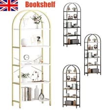 Image of Bookshelf 5 Tier Bookcase Arched Display Racks Standing Bookshelves Metal Frame