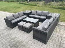 Image of Fimous Outdoor Rattan Garden Furniture Set With Oblong Coffee Table Lounge Sofa