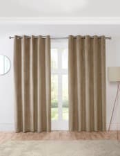 Image of Sundour Casa Plain Velvet Eyelet Blackout Lined Curtains Pair Mocha 66" x 90"