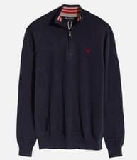 Image of Crew Clothing Mens Knit Jumper 3/4 Quarter Zip Pullover Cotton Embroidered Logo