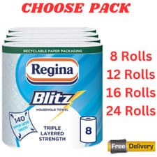 Image of Regina Blitz 3 Ply Kitchen Towel Jumbo Rolls Household Towel 8 -12 - 16-24 Rolls