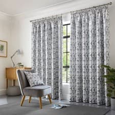 Image of Alan Symonds Skandi Geometric Pencil Pleat Lined Curtains, Silver, 90 x 90 Inch