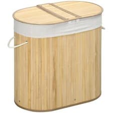Image of Bamboo Laundry Basket with Lid 100 Litres Laundry Hamper with 2 Sections Natural