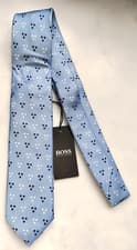 Image of HUGO BOSS Mens Pastel Blue Polka Dot 7.5cm Silk Tie NEW