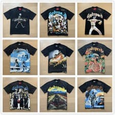 Image of Hot Unisex Godspeed Rock Street Print Logo Tee Washed Short Sleeved T-Shirt UK A