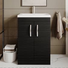 Image of Nuie Athena Floor Standing 2-Door Vanity Unit Basin 2 Charcoal Woodgrain 600mm