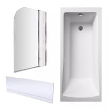 Image of Square Single Ended 1700x700 Bath with Front Panel, Chrome Straight Bath Screen