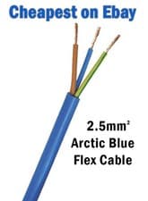 Image of 2.5mm blue arctic grade 3 core flex cable 3183A 25 Amp - Cheapest on Ebay