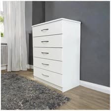 Image of Chest Of 5 Drawers Ready Assembled For Bedroom Storage In White