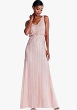 Image of Adrianna Papell Blsn Beaded Art Nouveau Dress 16 Blush Evening Gown Wedding Prom