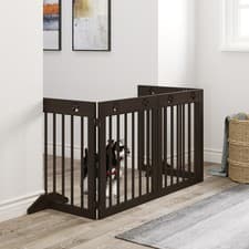 Image of PawHut Pet Gate 4 Panel Wooden Dog Barrier Folding Fence w/ Support Feet