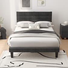 Image of Heavy Duty Single 3ft Pine Wooden Upholstered Bed Frame for Adults Kids Gray