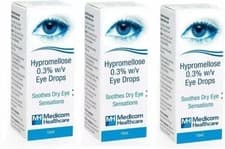 Image of Hypromellose 0.3% Eye Drops For Dry Eyes 10ml - 3 pack **Brand May Vary**