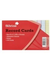 Image of Silvine record cards 6x4 (152 X 101mm) Assorted Colours Ruled