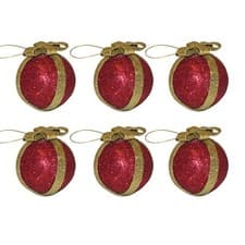 Image of Set 6 Glitter Christmas Tree Decorations Red and Gold CLEARANCE - Choose set